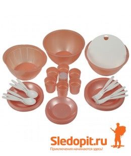 Набор кемпинговой посуды ПИКНИК оранжевый на 6 персон 26 предметов