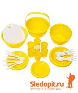 Набор кемпинговой посуды ПИКНИК желтый на 6 персон 26 предметов